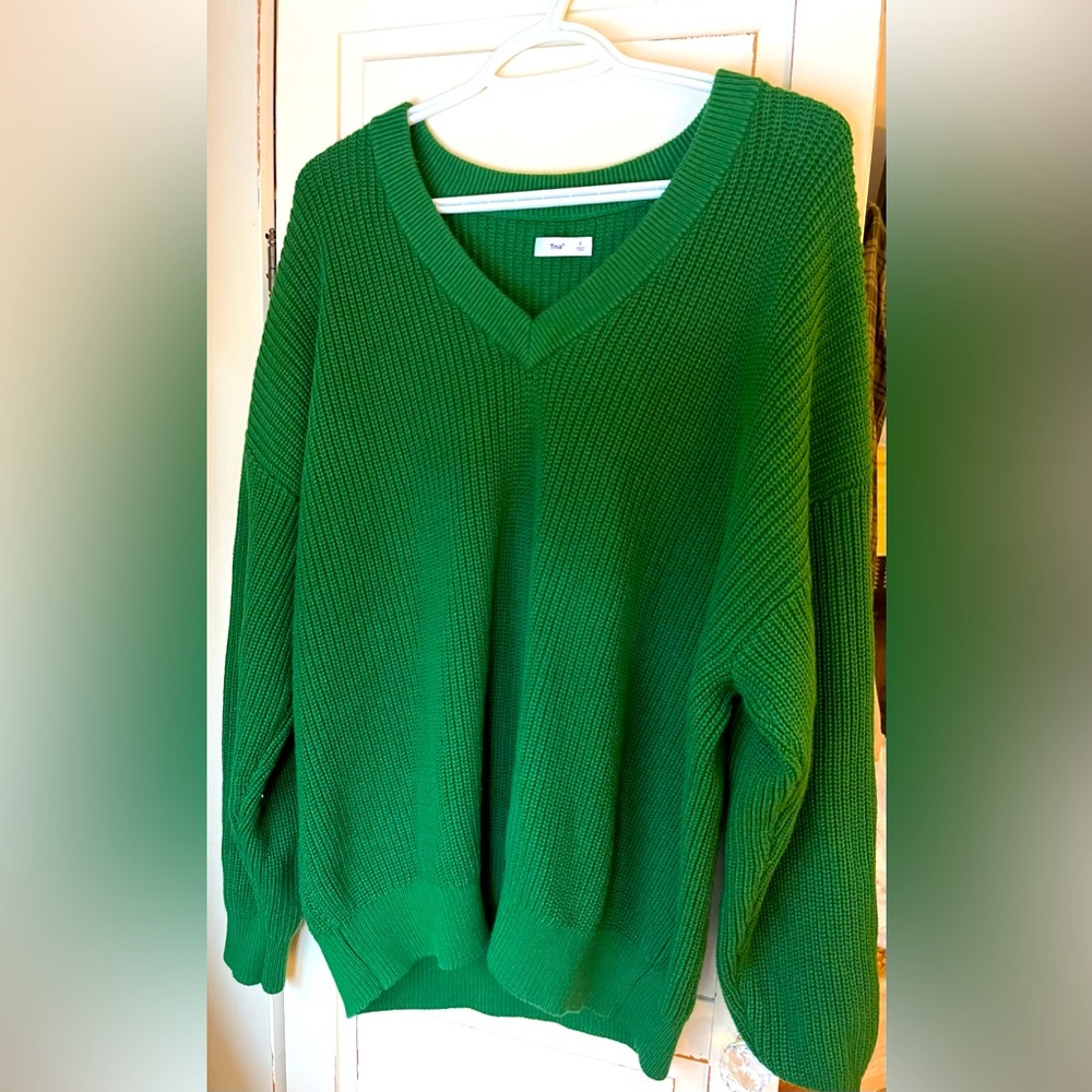 TNA Green V-Neck Knit Sweater